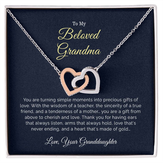 To My Beloved Grandma | Thank You - Interlocking Hearts necklace